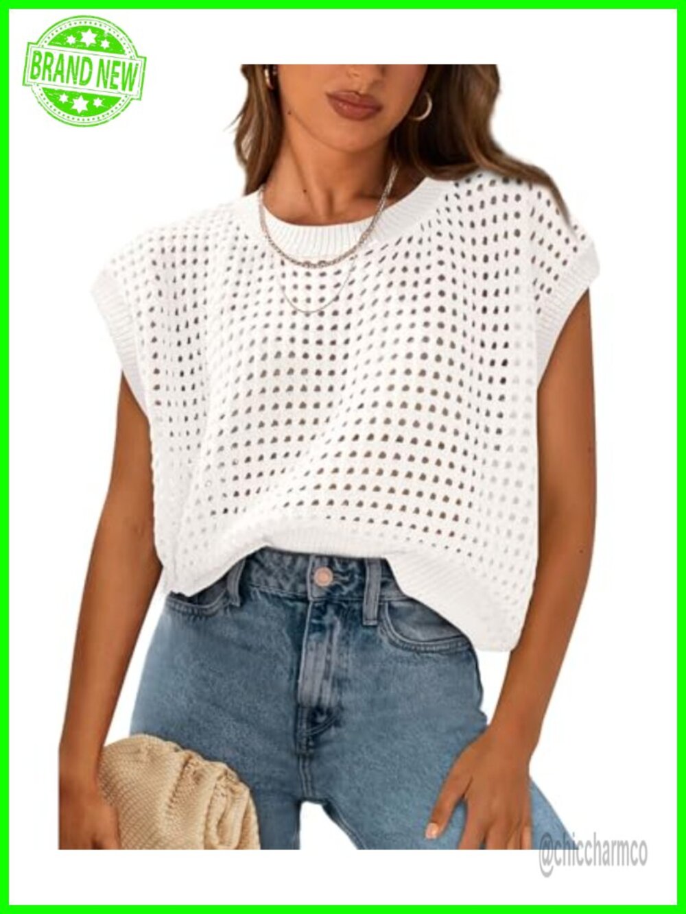 100% Cotton Crochet Cap Sleeve Sweater Top Loose Fit Boho Summer Knit